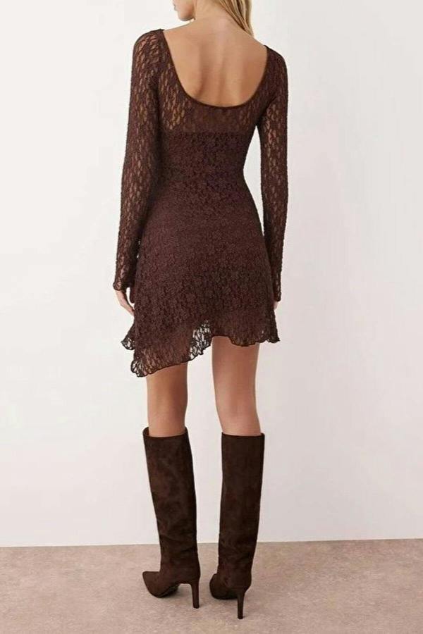 WOVCOR Asymmetrical Mini Lace Knit Dress with Back Detail