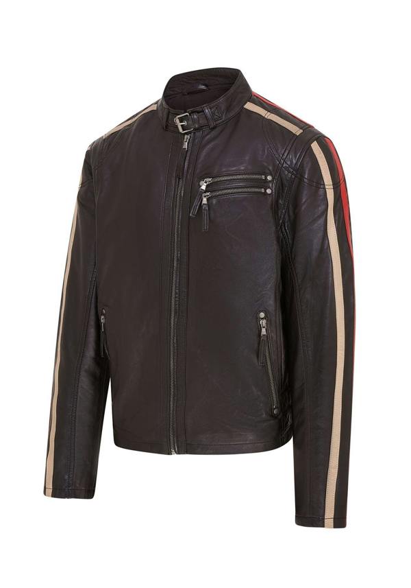 Infinity Leather Mens Striped Café Racer Biker Leather Jacket - Alta