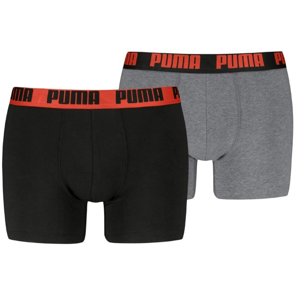 Puma 2-Pack Basic Boxer Briefs, Black/Grey w/ fierce red