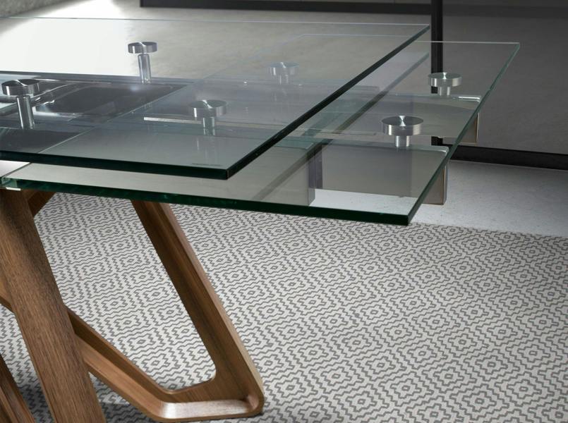 Angel Cerdá Rectangular tempered glass and walnut extending dining table 1122
