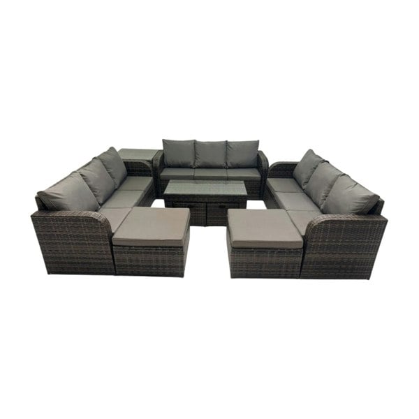 Fimous Rattan Garden Outdoor Furniture Set 3 Seater Sofa Coffee Table with Side Table 4 Footstools Dark Grey Mixed