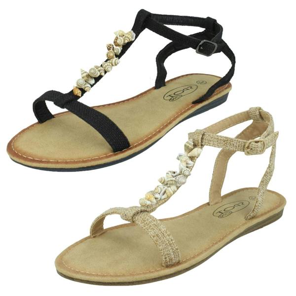 Spot On Ladies Spot On Shell T-Bar Sandals F00360
