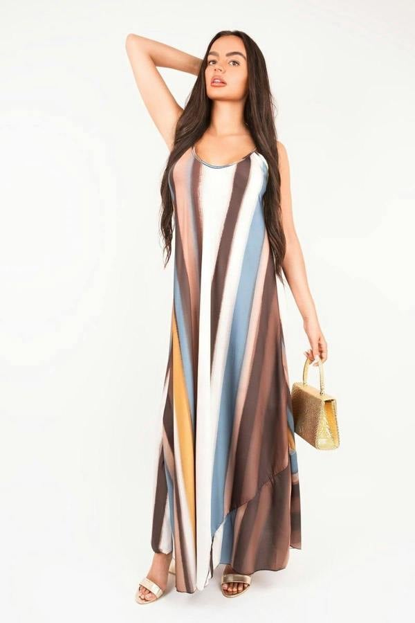 Naela Strappy Printed Maxi Dress - Brown