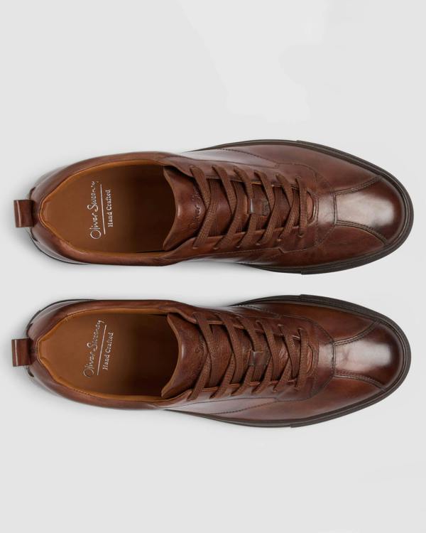 Oliver Sweeney Ermida Mens Hand Finished Calf Leather Trainers - Dark Tan | CHO | Designer Mens Trainers