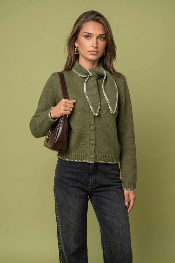 Urban Bliss Wool Blend Contrast Cardigan