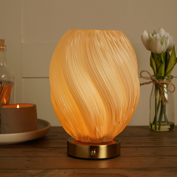 Hestia Swirl Glass LED Rechargeable Touch Lamp