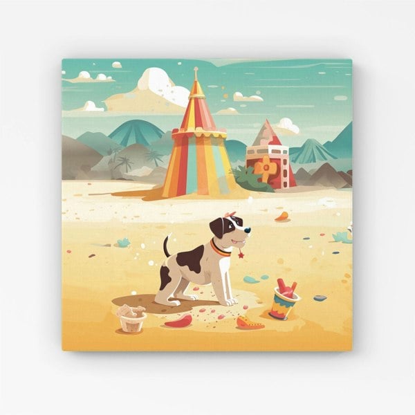 Warren Reed Doggy On A Beach Holiday Canvas