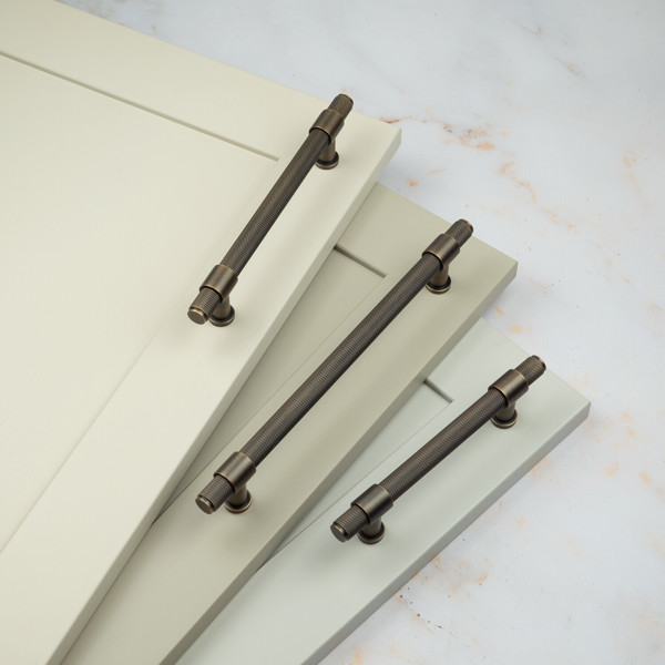 Handle & Home Antique Brass Knurled Handles with Clasp Detailing