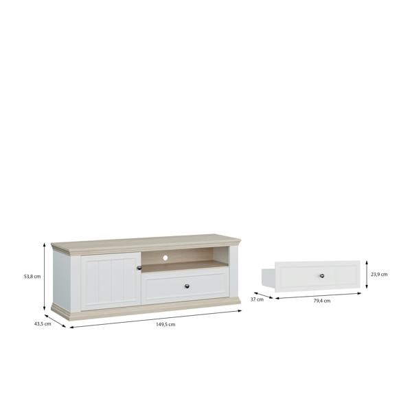 Furniture To Go Pontypool TV Unit with Drawer & Open Shelf in White and Riva Oak