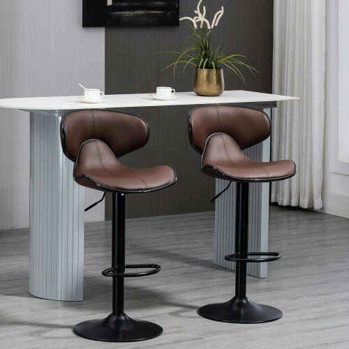 Wyld Haus Mifaro Set Of 2 Brown Adjustable Swivel Bar Stools With Steel Frame And Footrest