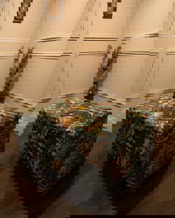 Large Green Floral Large Square Ottoman Storage | Patterned velvet Coffee Table - ISTOOLS