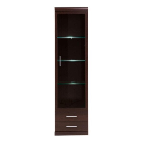 Wyld Haus Sonderborg Dark Mahogany Tall 1 Glass Door 2 Drawer Narrow Cabinet