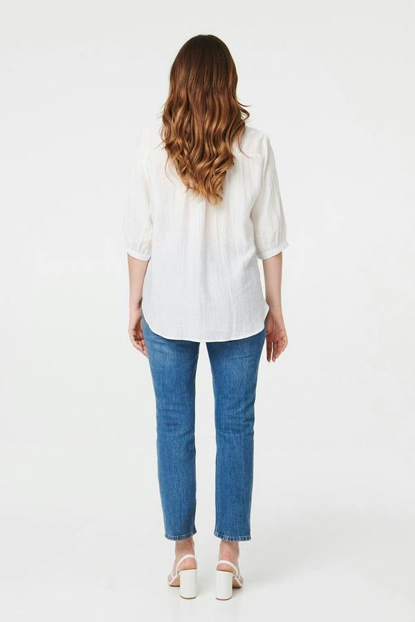 White | Embellished Floral 3/4 Sleeve Shirt