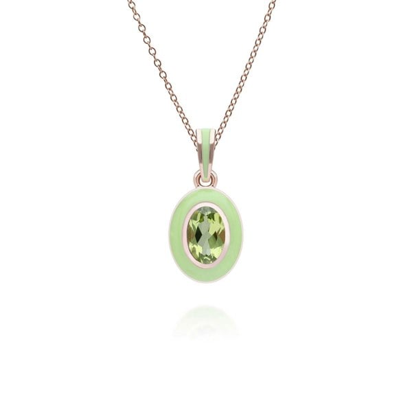 Gemondo Siberian Waltz Green Enamel & Oval Peridot Pendant Necklace in Rose Gold Plated Sterling Silver