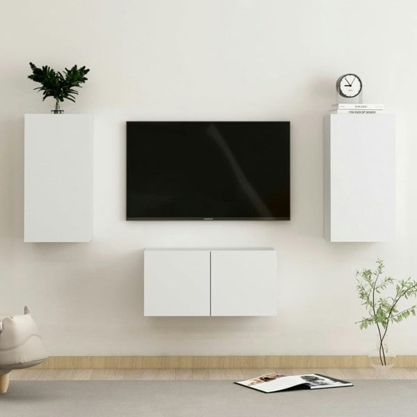 Berkfield 3 Piece TV Cabinet Set White Engineered Wood