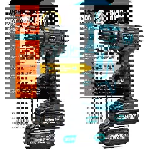 MYLEK 18V Cordless Drill Driver with Two Li-ion Batteries And UK Charger, Screwdriver Action And Accessory Kit