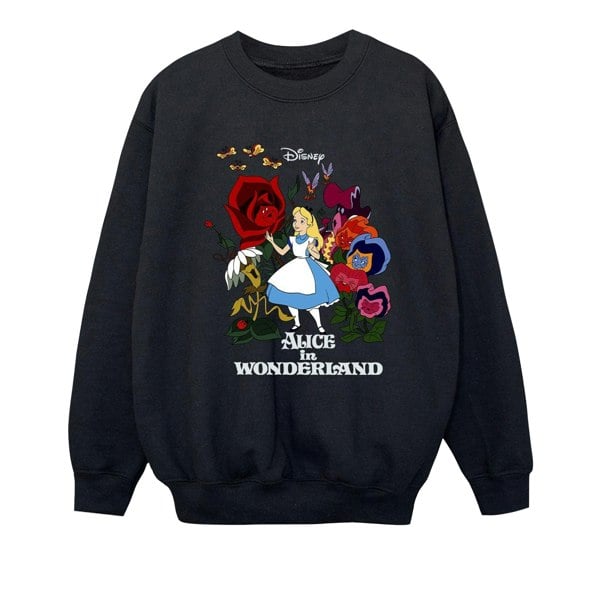 Disney Boys Alice In Wonderland Flowers Sweatshirt - Black