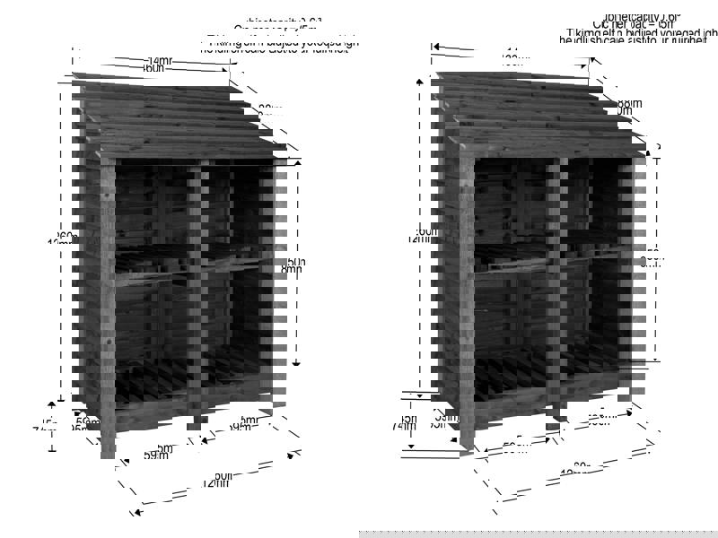 Arbor Garden Solutions Wooden Log Store with Shelf W-146cm, H-126cm or 180cm, D-88cm