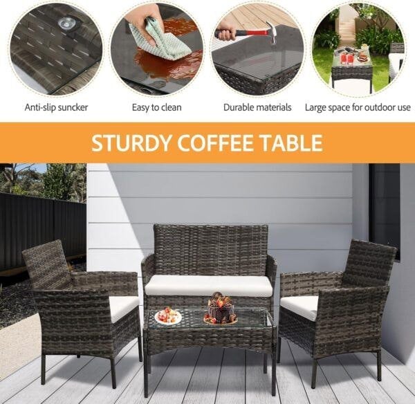 Leaper Grey 4 Seater Rattan Dining Set with Soft Cushions