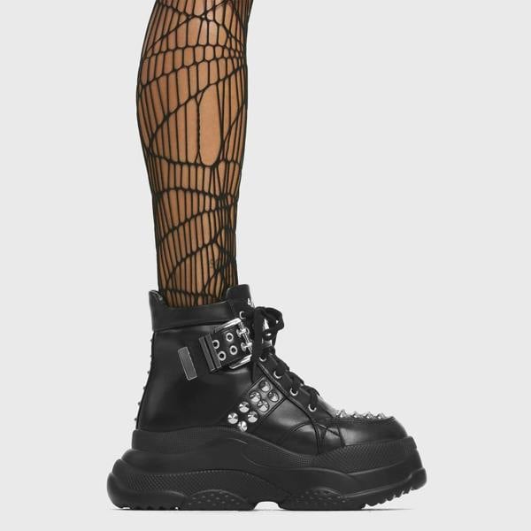 Lamoda Lost It All Black PU Ankle Boots Stylish High Heel Platform Shoes