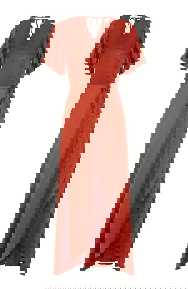 burnt orange wrap florence satin bridesmaids dress