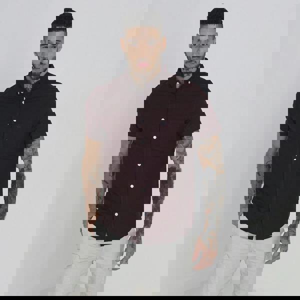 Brave Soul Burgundy Cotton Oxford Short Sleeve Shirt - Burgundy Image 1