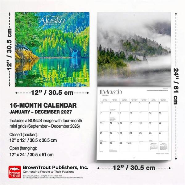 Wild & Scenic, Alaska Calendar 2027, Wall Calendars, Month To View, Travel, Gift