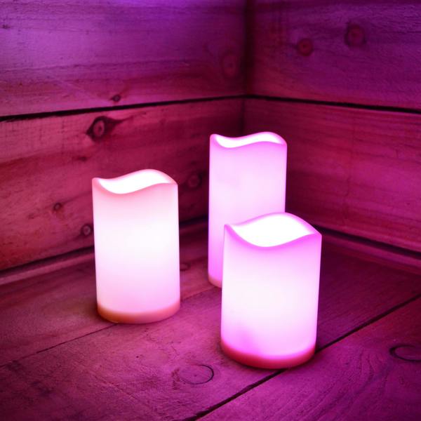Samuel Alexander 15cm Premier Set of 3 Battery Operated Multi Pastel Colour Changing LED Candles