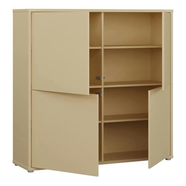 Furniture To Go Alice Springs 4 Door Large Storage Cabinet with Push-to-Open Doors in Butter Yellow
