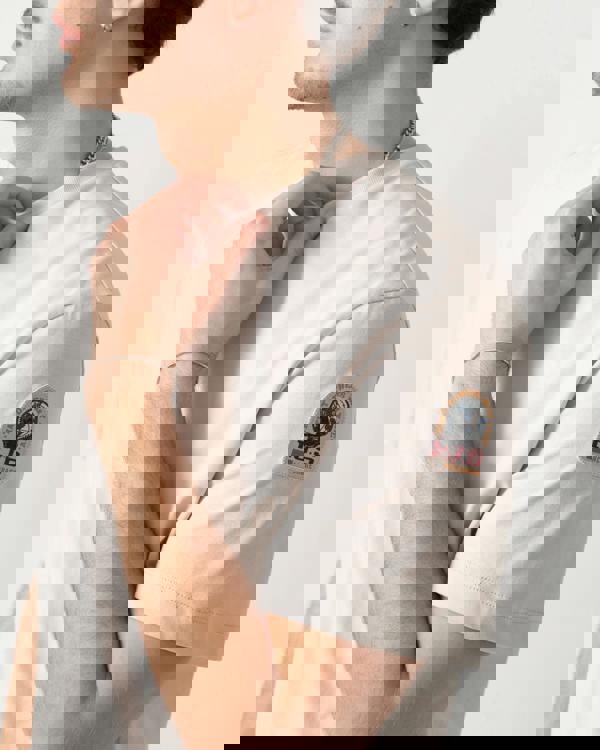 detail shot of a model wearing a Parajumpers Shispare Mens T-Shirt in Ice 324