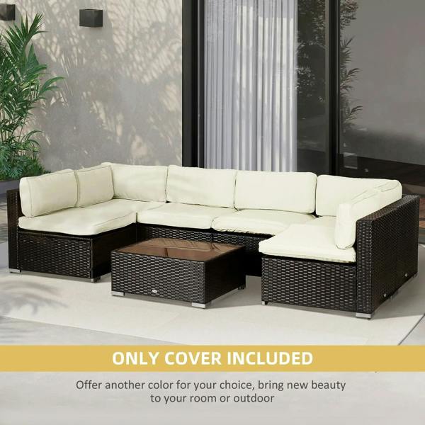 Cream sofa cushion cover set for outdoor sectional rattan seating, cover included