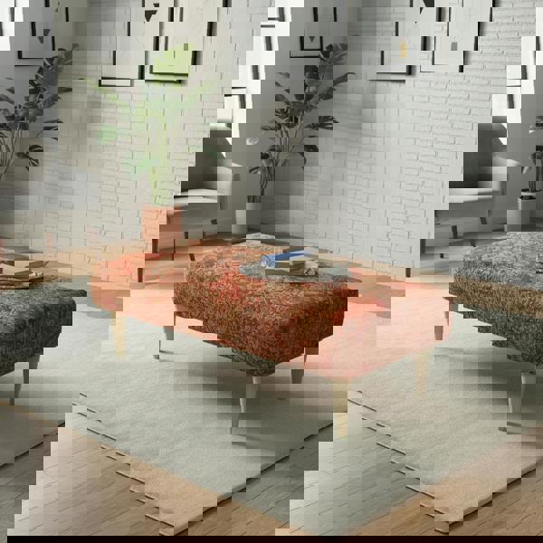 Contemporary upholstered footstool bench with elegant wooden leg frame