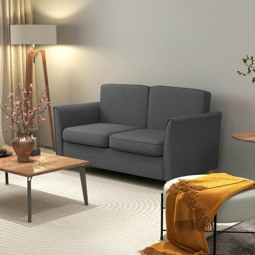 HOMCOM Double Seat Sofa Linen Upholstery Loveseat w/ Armrests - Dark Grey
