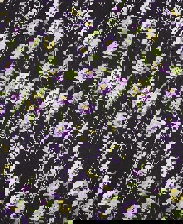    GODET PUFF SLEEVE MINI DRESS BLACK PURPLE FLORAL Detail