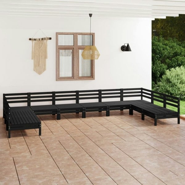 Berkfield 10 Piece Garden Lounge Set Black Solid Wood Pine