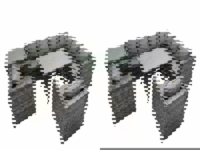 Fimous Rattan garden furniture Patio Furniture Sets with Dining Table 2 Chair Side Table Dark Grey Mixed