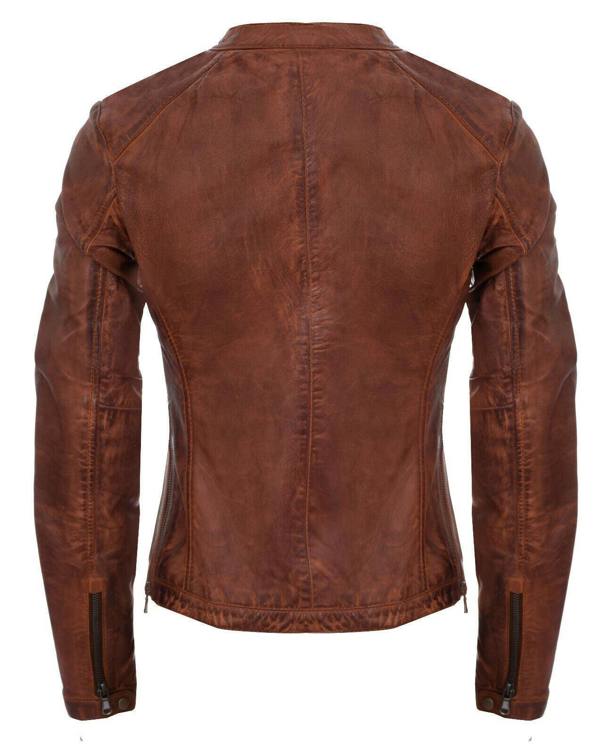 Infinity Leather Womens Tan Leather Biker Jacket-Prague