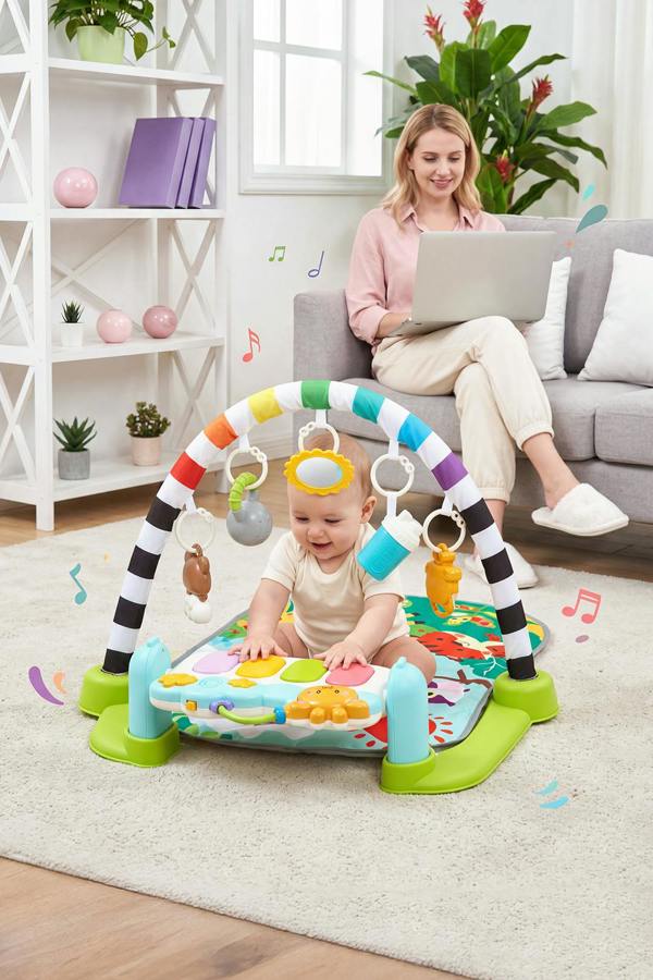 Colorful Baby Play Mat with Musical Keyboard & Hanging Toys