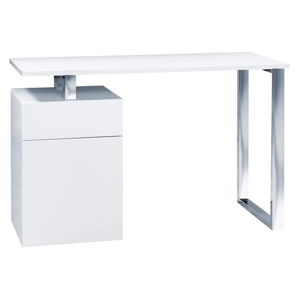 Centurion Supports CALISTA Gloss White with Brushed Steel Legs 3-Drawer Contemporary Home Office Computer Desk