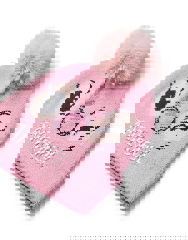 Disney Girls Pink Angel Character Face Beanie and Gloves Set (One Size)