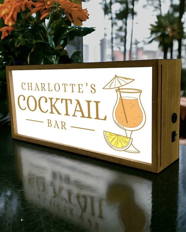 Personalised Light Box Sign for Home Cocktail Bars, Lounges & Parties
