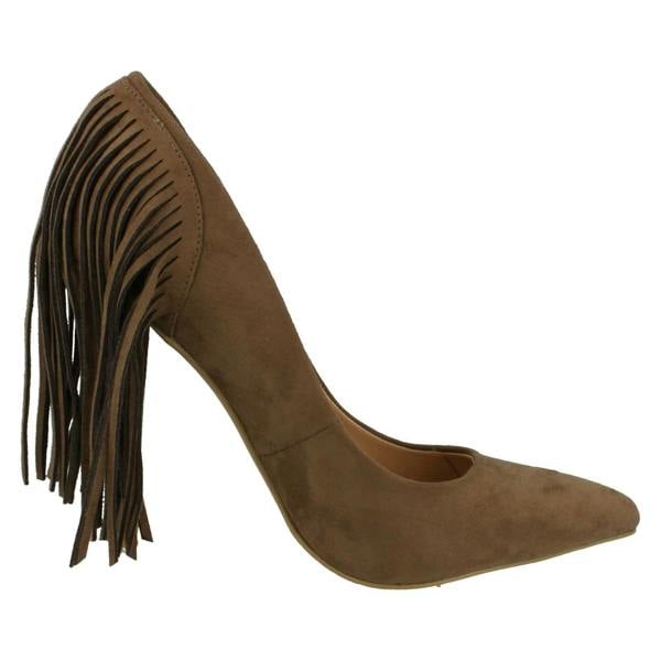 Spot On Ladies Spot On High Heel Fringe Trim Court Shoe