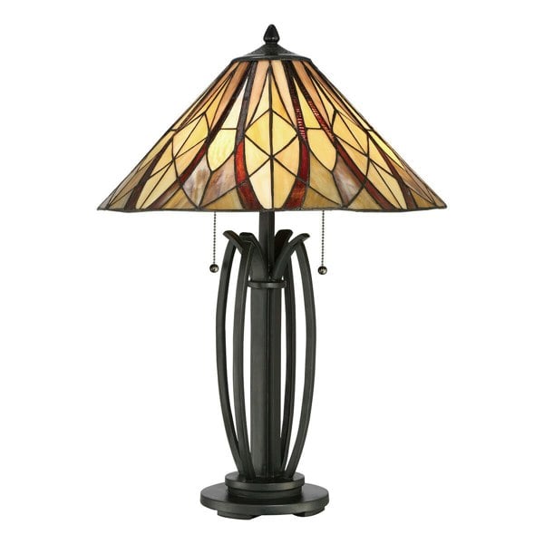 Table Lamp Open Tiffany Style Coloured Shade Valiant Bronze LED E27 60W Loops