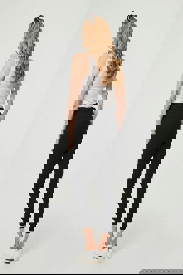 Black | High Waist Slim Fit Cropped Cargo Pants
