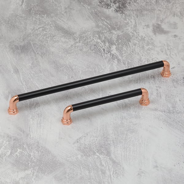 Handle & Home Polished Copper & Matt Black Industrial Bar Handles