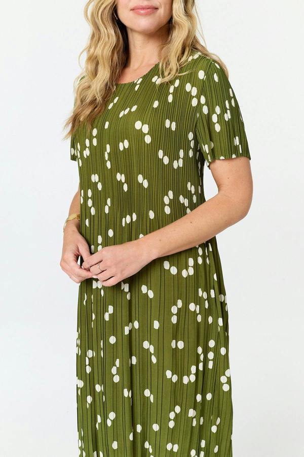 Sage | Spotty Print Pleated Texture Midi Dress