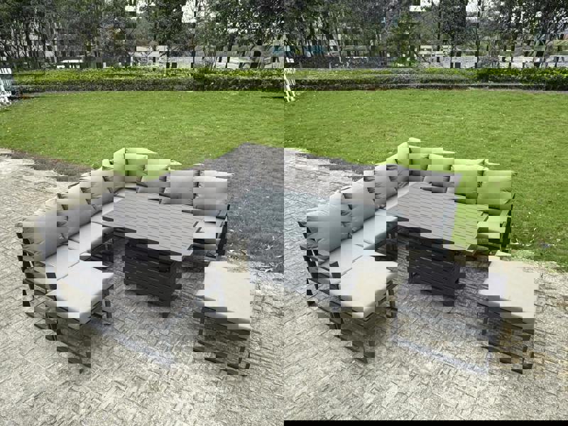 Fimous 9 Seater Aluminium Outdoor Garden Furniture Set with Sofa,  Rising Dining Table - Dark Grey