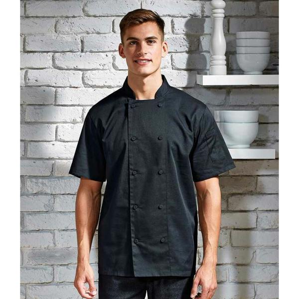 Premier Unisex Adult Coolchecker Short-Sleeved Chef Jacket - Black