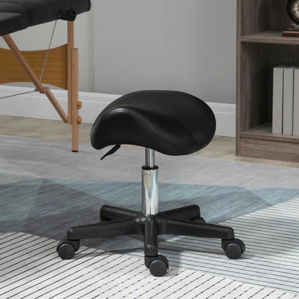 HOMCOM Saddle Stool Adjustable Rolling Salon Chair Massage Spa - Black