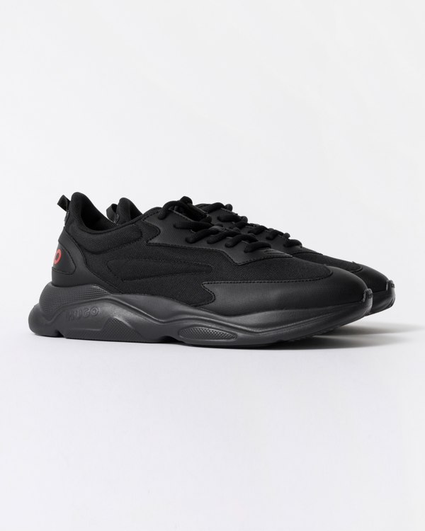 HUGO Leon Mens Logo-counter trainers with canvas-effect fabric - Black 006